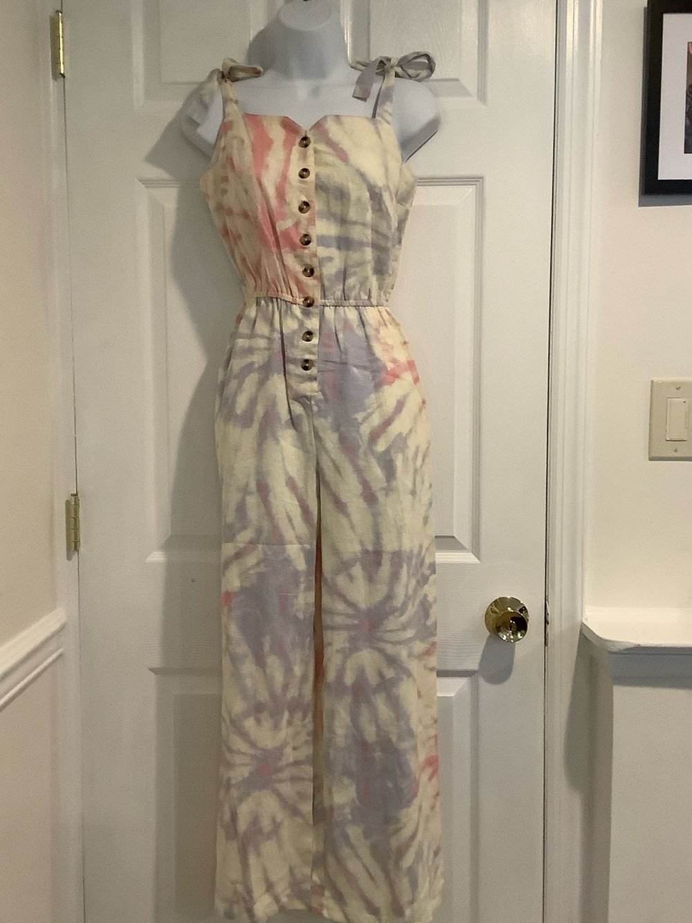 NWT MODCLOTH Linen Blend Pink/Purple TieDye Wide Leg Resortwear Jumpsuit XS
